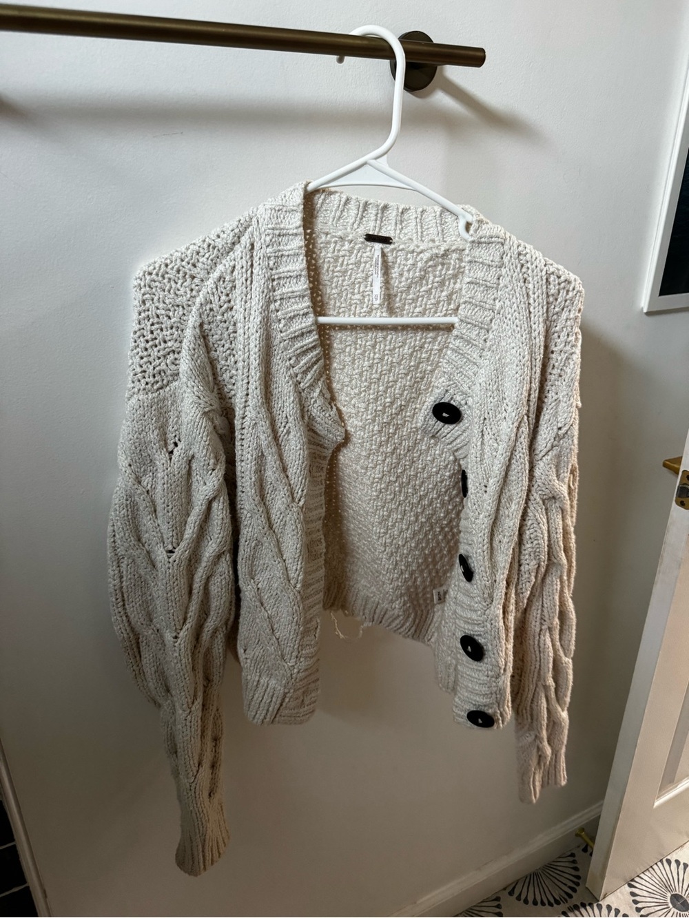 Free People Cozy Cable Knit Cream Button-Front Sweater Cardigan